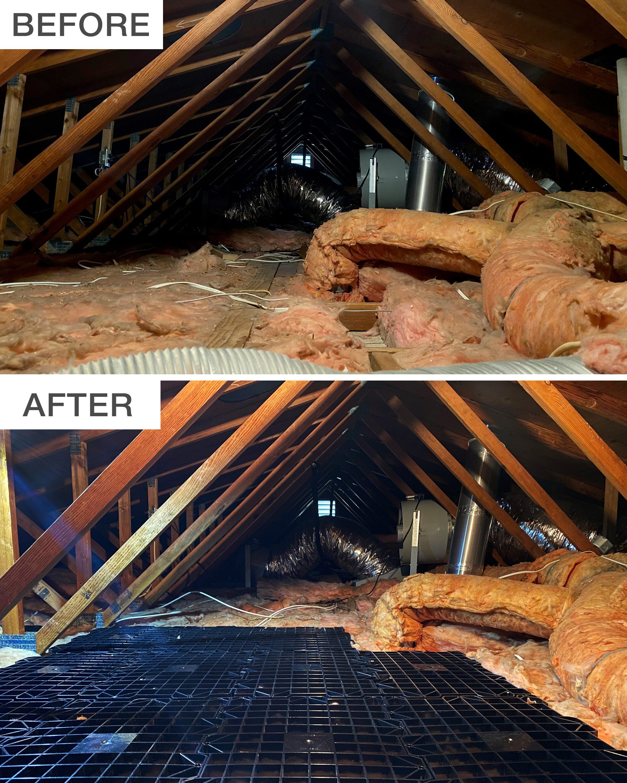 Attic decking before and after