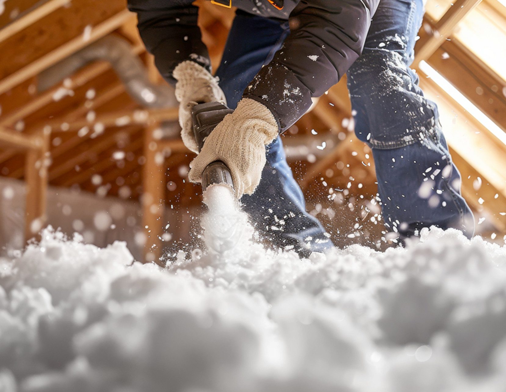 man spraying attic insulation