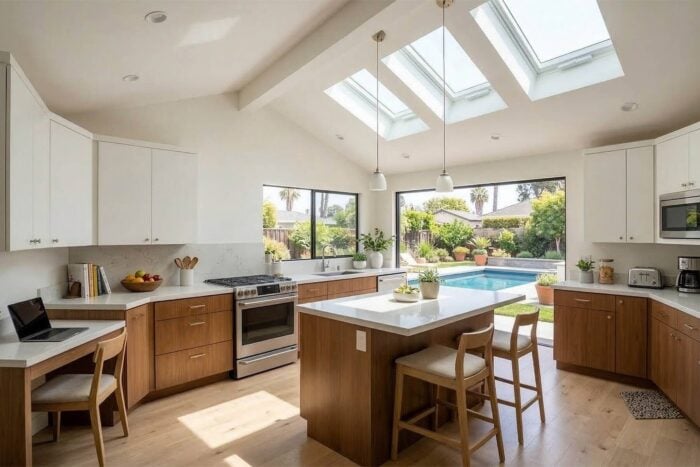 los angeles home kitchen with skylights