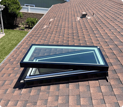 A skylight installed on a roof